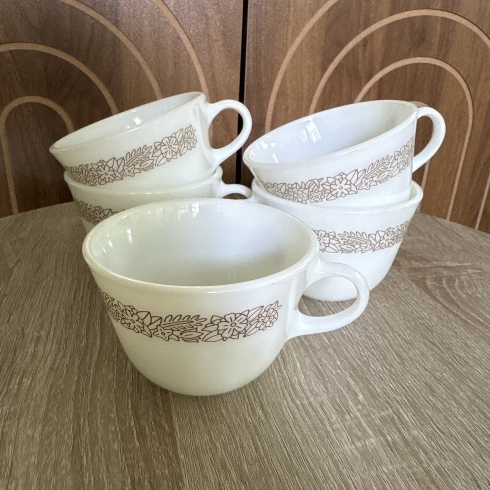 Lot of 5 Vintage Pyrex Woodland Tea Cups